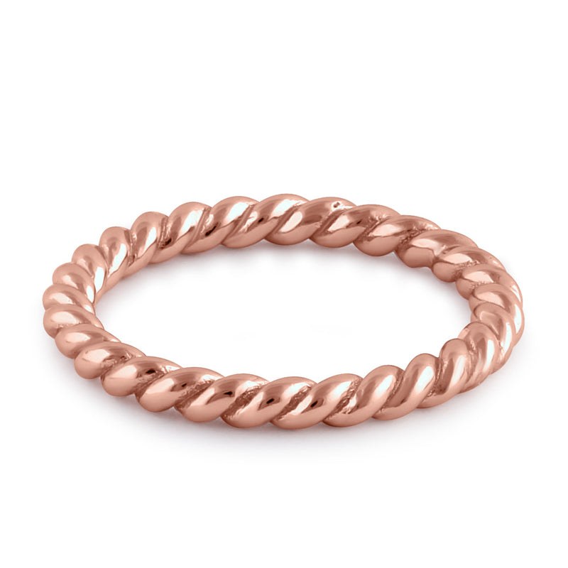 Sterling Silver Rose Gold Plated Stackable Rope Ring