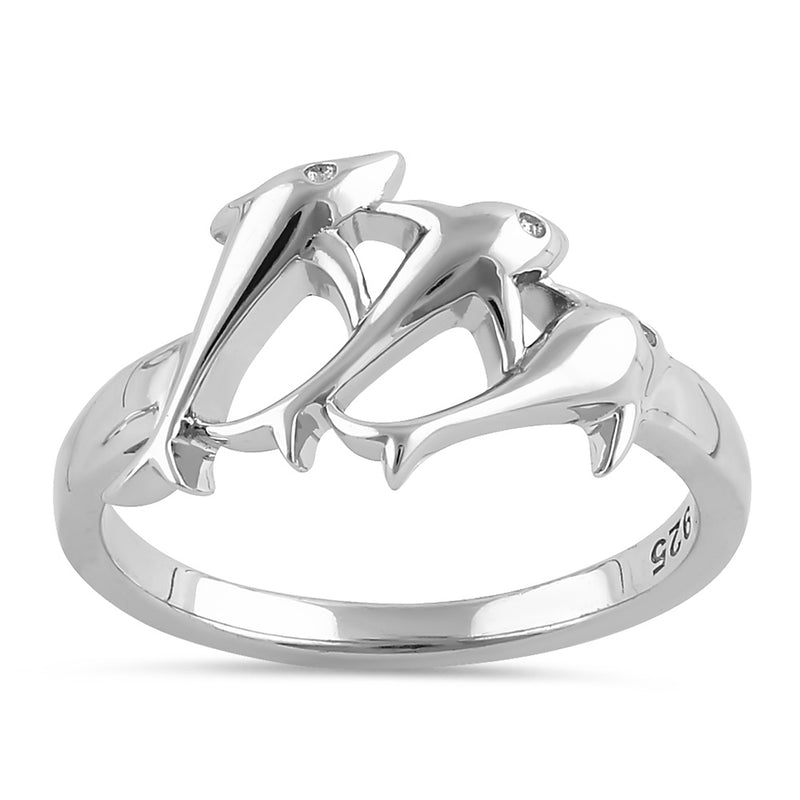 Sterling Silver Jumping Dolphins Ring