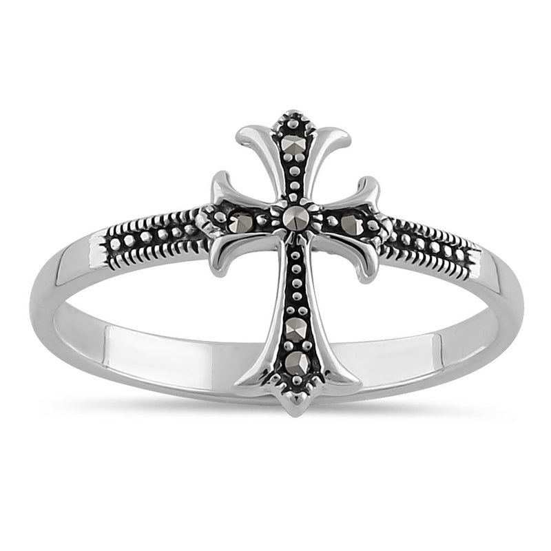 Sterling Silver Medieval Cross Marcasite Ring