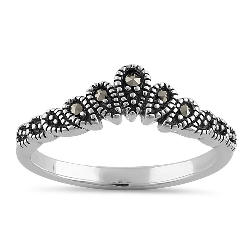 Sterling Silver V Shape Stackable Marcasite Ring