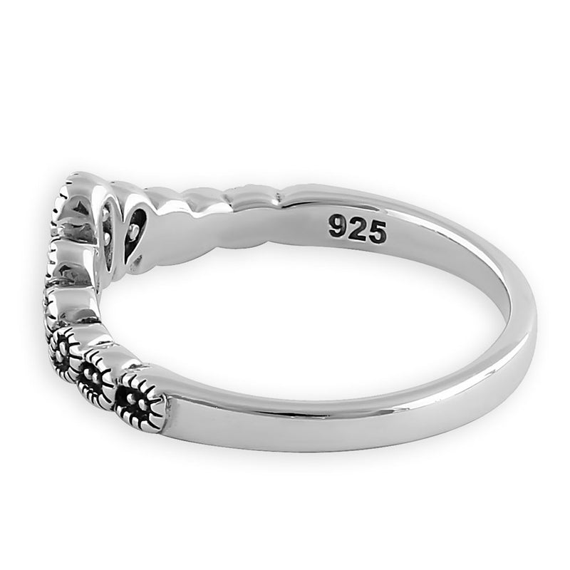 Sterling Silver V Shape Stackable Marcasite Ring