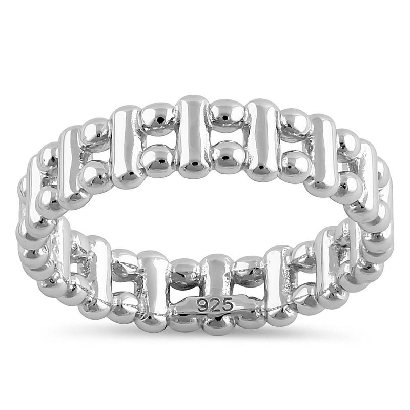 Sterling Silver High Polish Bead & Bar Stackable Ring