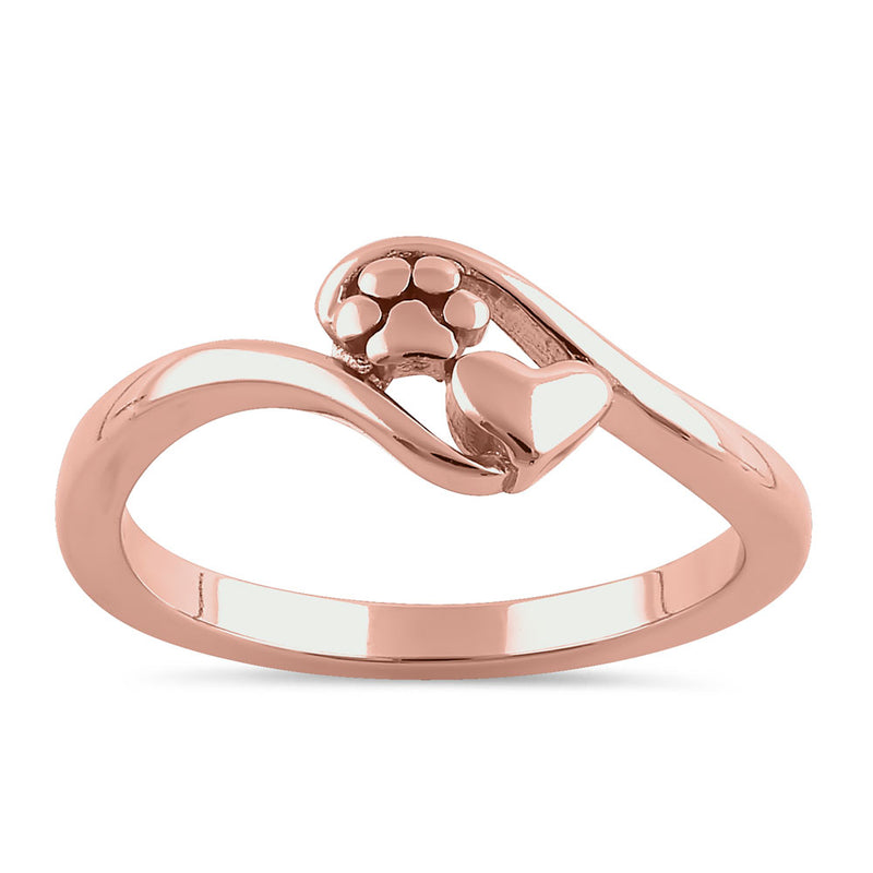 Sterling Silver Rose Gold Plated Paw & Heart Ring