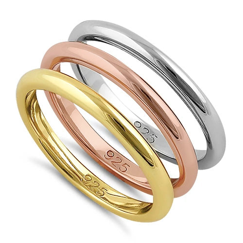 Sterling Silver Three Tone Stackable Rings  - (Set of 3 rings)