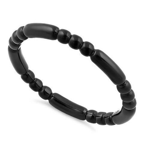 Black Rhodium Plated Stackable Bead and Bar Ring