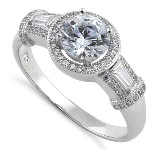 Sterling Silver Classic Clear Halo CZ Engagement Ring