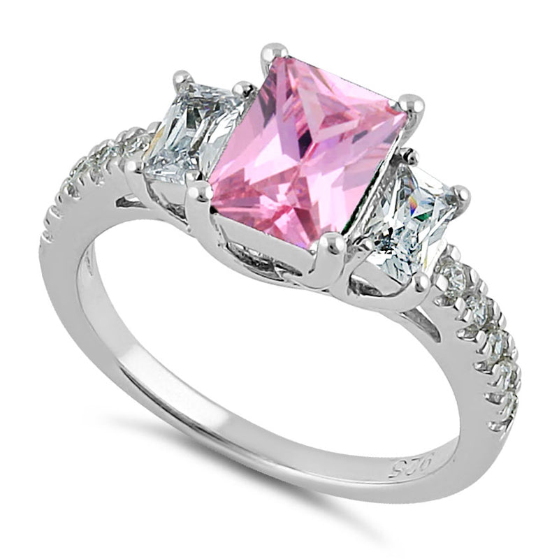 Sterling Silver Rectangular Pink CZ Ring