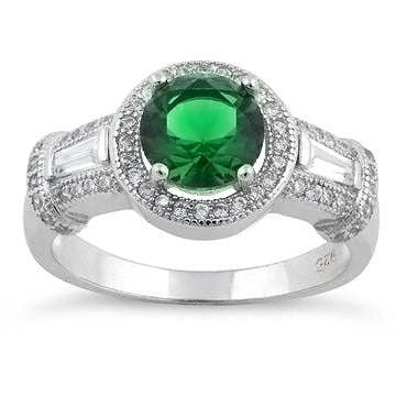 Sterling Silver Classic Emerald CZ Ring