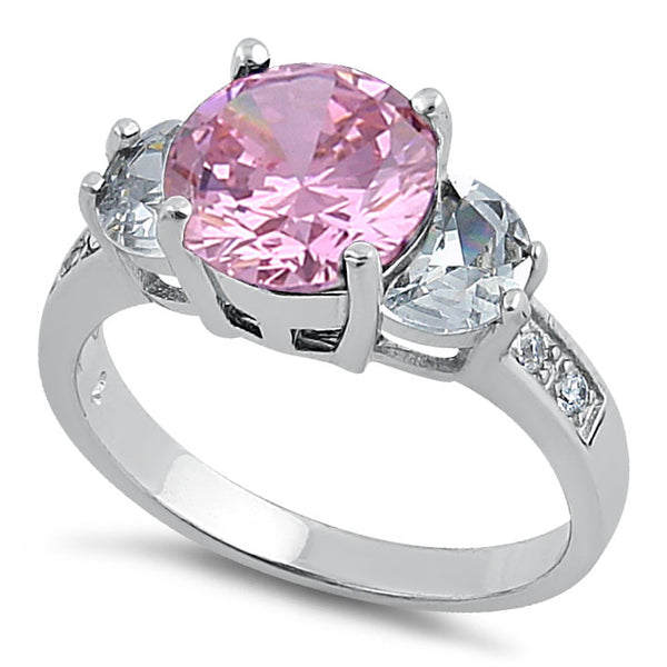 Sterling Silver 3 Pink CZ Ring
