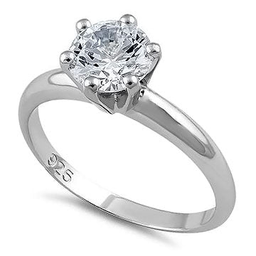 Sterling Silver Clear CZ Solitaire Engagement Ring