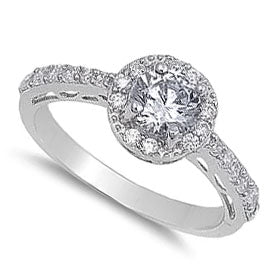 Sterling Silver Clear CZ Round Cushion Engagement Ring