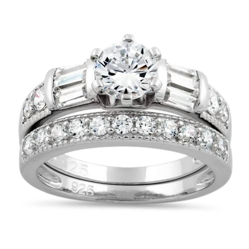 Sterling Silver 2-Piece CZ Engagement Set Ring