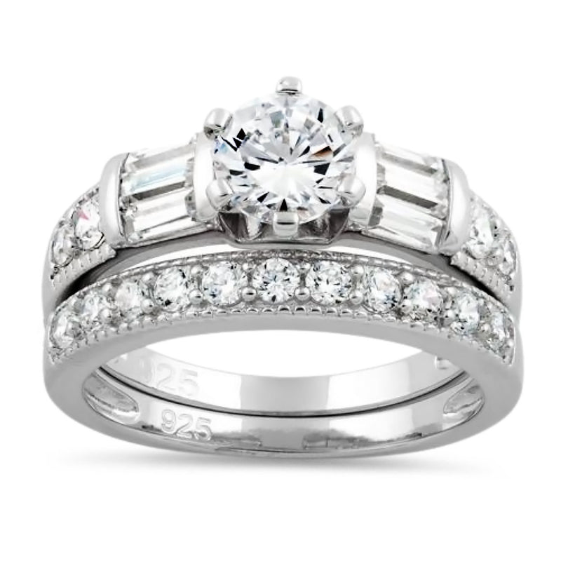 Sterling Silver Clear CZ Wedding Set Ring