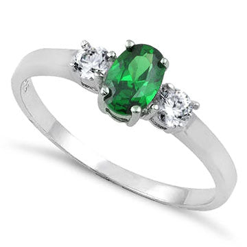 Sterling Silver Oval Cut Emerald CZ Ring