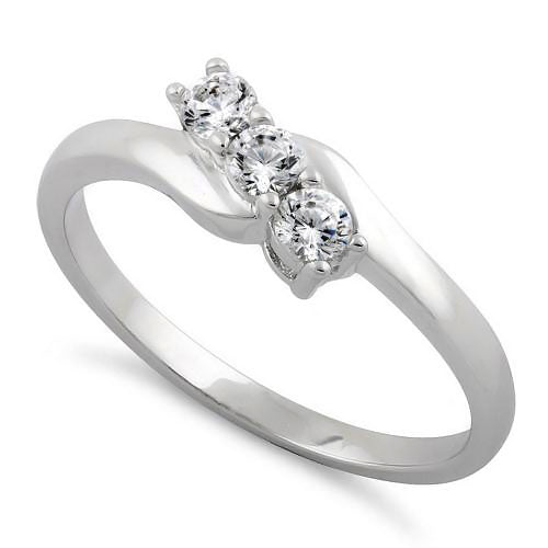 Sterling Silver 3 Clear Stones CZ Ring