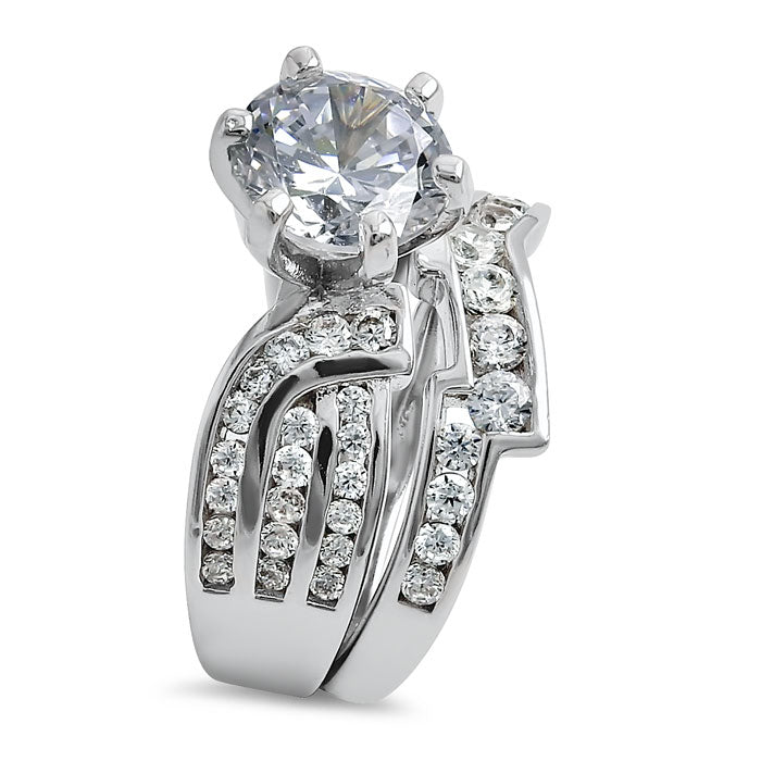 Sterling Silver Round Cut Engagement Set CZ Ring