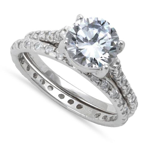 Sterling Silver Clear Round Cut Engagement Set CZ Ring