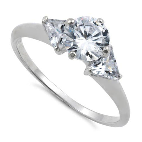 Sterling Silver Clear Round Cut Engagement CZ Ring