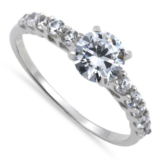 Sterling Silver Clear Round Cut Engagement CZ Ring