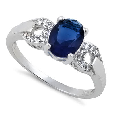 Sterling Silver Blue Sapphire Oval Cut CZ Ring