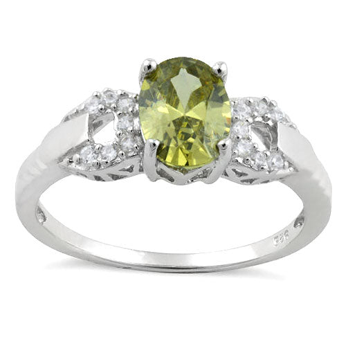 Sterling Silver Olive Green Oval Cut CZ Ring