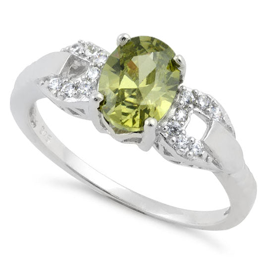 Sterling Silver Olive Green Oval Cut CZ Ring