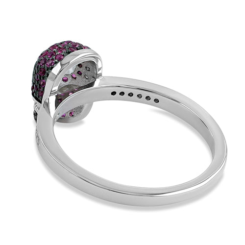 Sterling Silver Black Rhodium Two Tone Ruby CZ Skull Ring