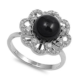 Sterling Silver Black Pearl CZ Ring