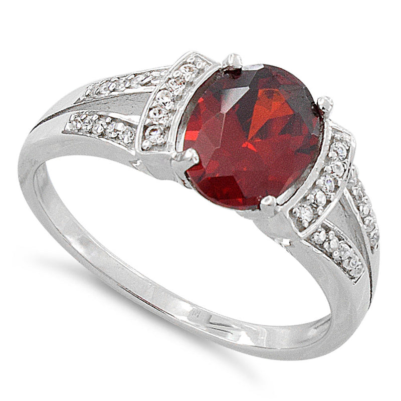 Sterling Silver Oval Garnet CZ Ring