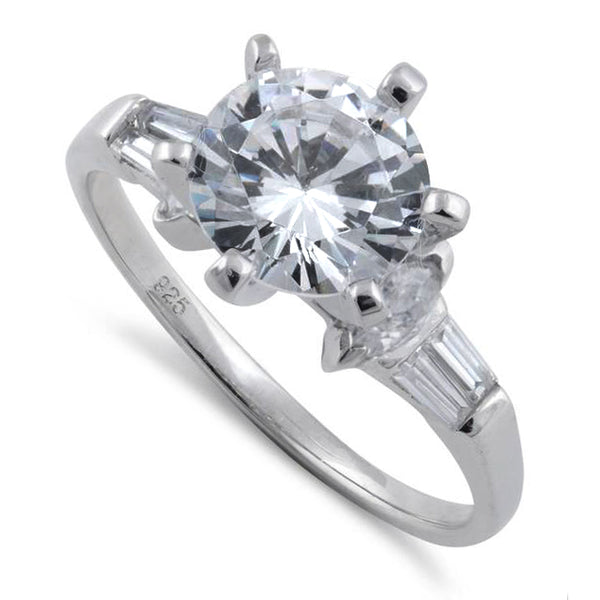 Sterling Silver Clear Round Cut Engagement CZ Ring