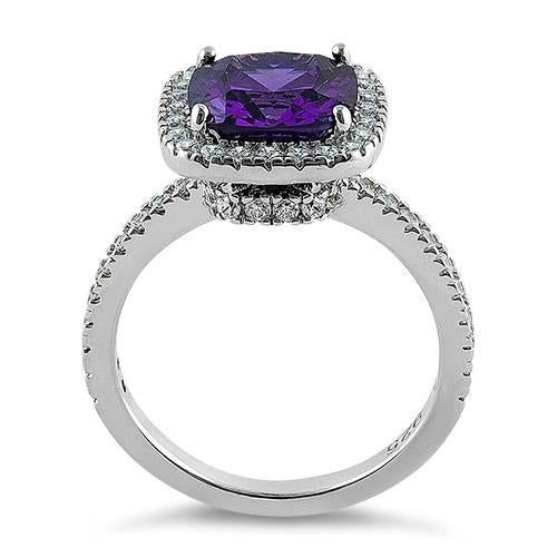 Sterling Silver Cushion Cut Amethyst CZ Ring