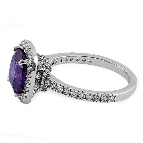 Sterling Silver Cushion Cut Amethyst CZ Ring