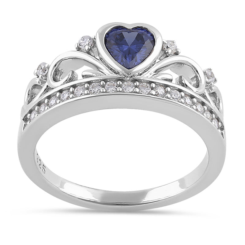 Sterling Silver Heart Crown Tanzanite CZ Ring