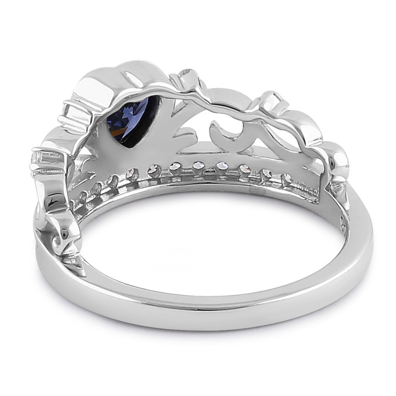 Sterling Silver Heart Crown Tanzanite CZ Ring