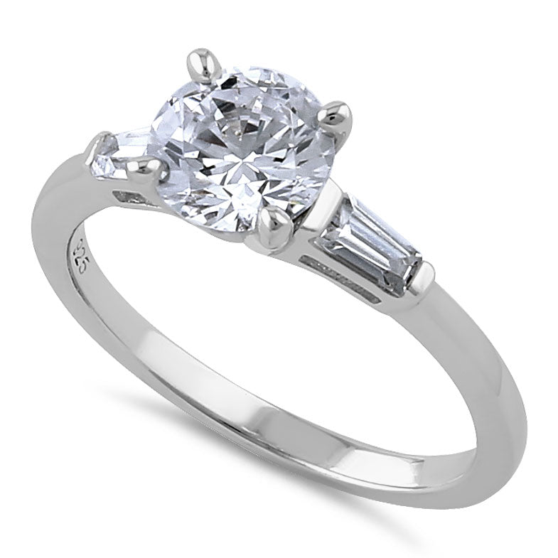 Sterling Silver Engagement Baguette CZ Ring