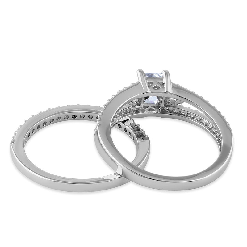 Sterling Silver Clear Cut CZ Wedding Set Ring