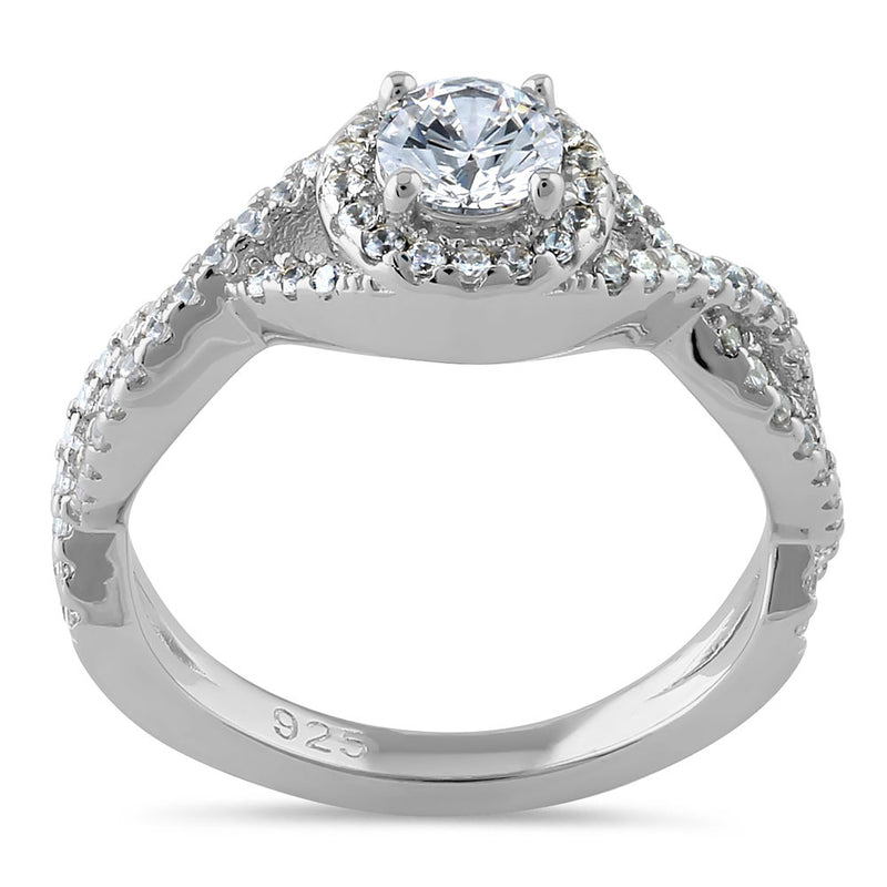 Sterling Silver Halo Twisted CZ Engagement Ring