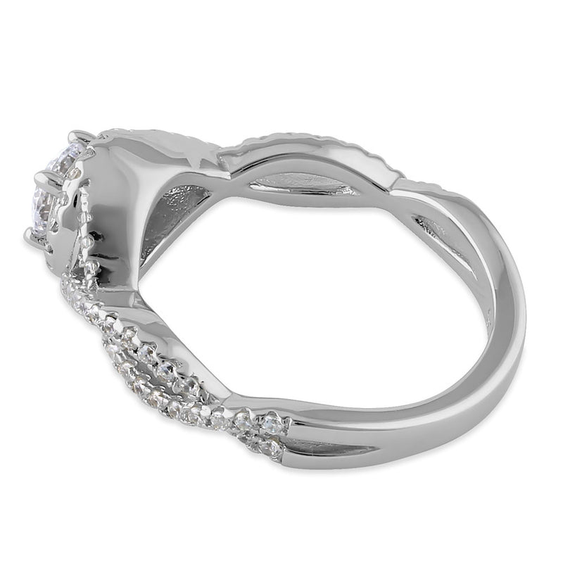 Sterling Silver Halo Twisted CZ Engagement Ring