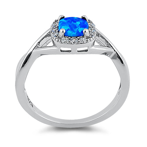 Sterling Silver Square Blue Lab Opal CZ Ring