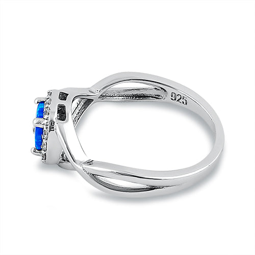 Sterling Silver Square Blue Lab Opal CZ Ring