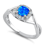 Sterling Silver Square Blue Lab Opal CZ Ring