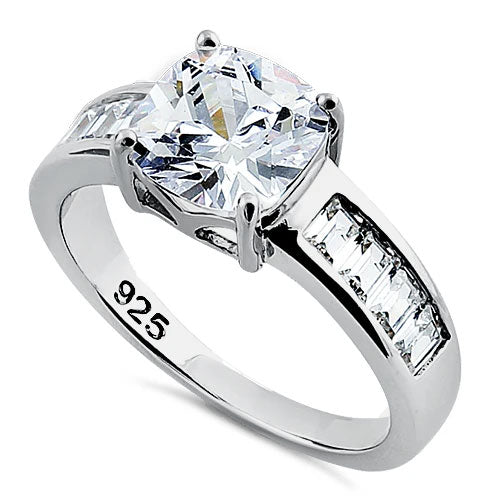 Sterling Silver Square Cut Clear CZ Engagement Ring