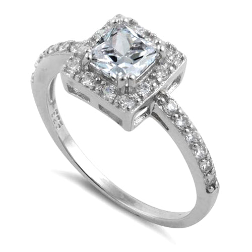 Sterling Silver Square Halo Engagement Ring