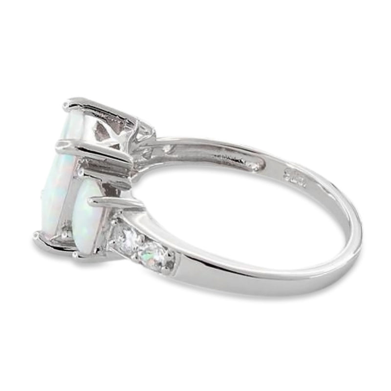 Sterling Silver White Lab Opal Square CZ Ring