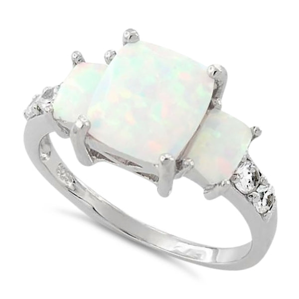 Sterling Silver White Lab Opal Square CZ Ring