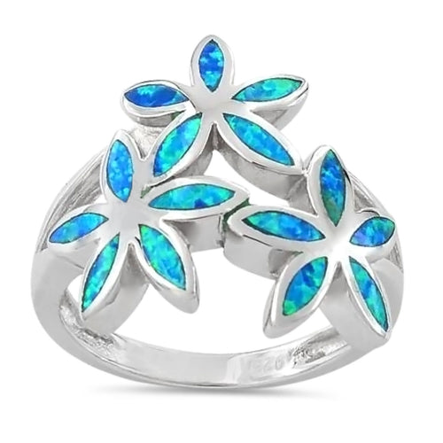 Sterling Silver Triple Plumeria Lab Opal Ring