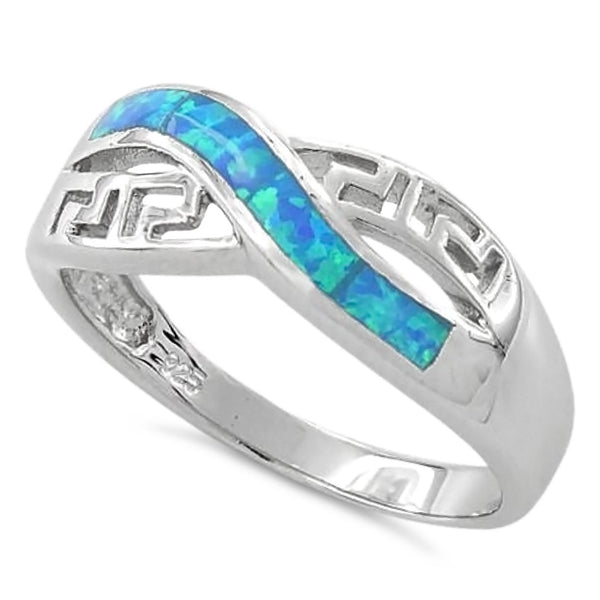 Sterling Silver Inifinity Greek Pattern Lab Opal Ring