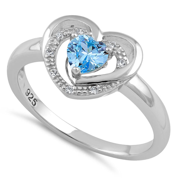Sterling Silver Precious Heart Blue Topaz CZ Ring