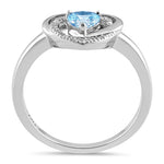 Sterling Silver Precious Heart Aqua Blue CZ Ring