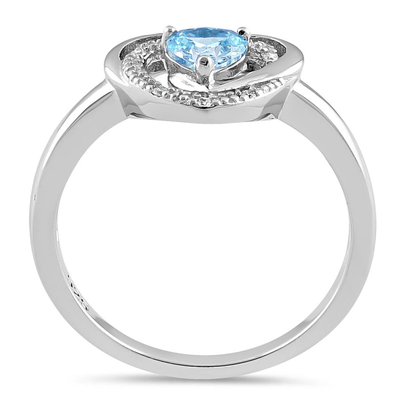 Sterling Silver Precious Heart Aqua Blue CZ Ring